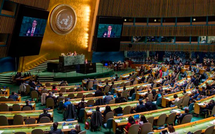 Bruno Rodrí­guez Parrilla pronuncia discurso en la Asamblea General de la ONU.