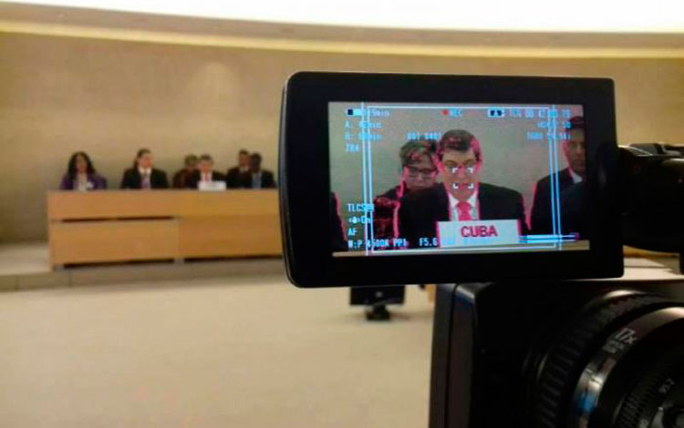 Cámara capta intervención del canciller cubano, Bruno Rodríguez Parrilla, ante Consejo de Derechos Humanos.