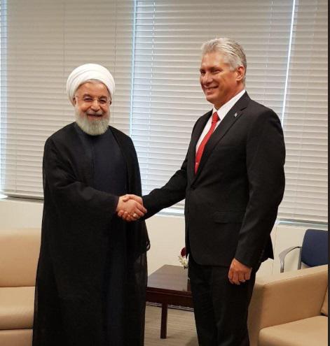 Presidente de Cuba, Miguel Dí­az-Canel Bermúdez, y Hassan Rouhani, presidente de la República Islámica de Irán.