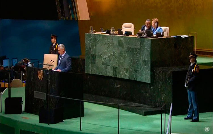 Presidente cubano, Miguel Díaz-Canel Bermúdez, en discurso en 73 Periódo de Sesiones de Naciones Unidas.