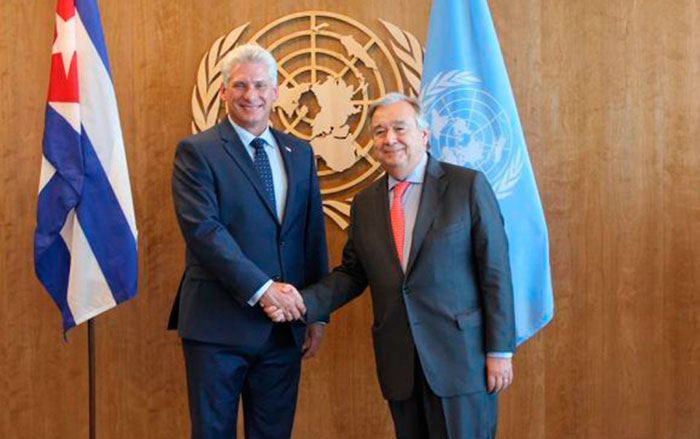 Presidente cubano, Miguel Díaz-Canel, se reúne con António Guterres, secretario general de la ONU. Presidente cubano, Miguel Díaz-Canel, se reúne con António Guterres, secretario general de la ONU.