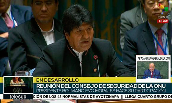 Presidente de Bolivia, Evo Morales, interviene en la sesión del Consejo de Seguridad de Naciones Unidas. Presidente de Bolivia, Evo Morales, interviene en la sesión del Consejo de Seguridad de Naciones Unidas.