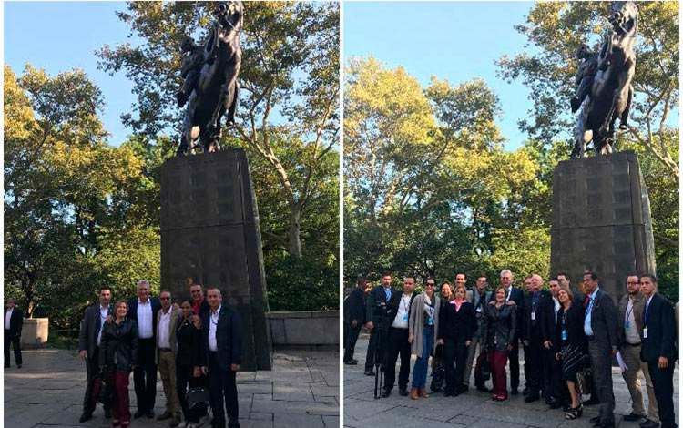 Presidente cubano, Miguel Díaz-Canel Bermúdez, rinde homenaje a José Martí en Nueva York.