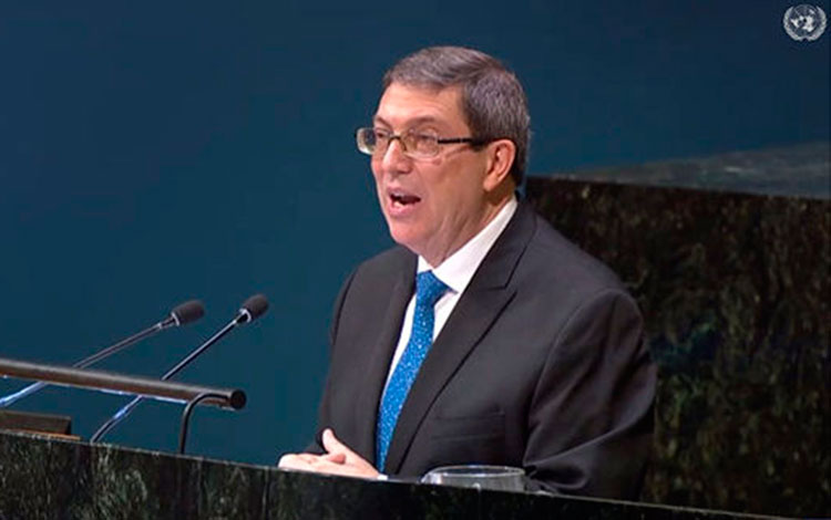Bruno Rodríguez Parrilla, canciller de Cuba, interviene en debate sobre resolución de Cuba contra el bloqueo de los Estados Unidos.