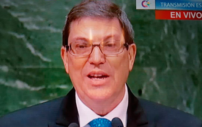 Canciller de Cuba, Bruno Rodrí­guez Parrilla, interviene en debate sobre resolución de Cuba contra el bloqueo.