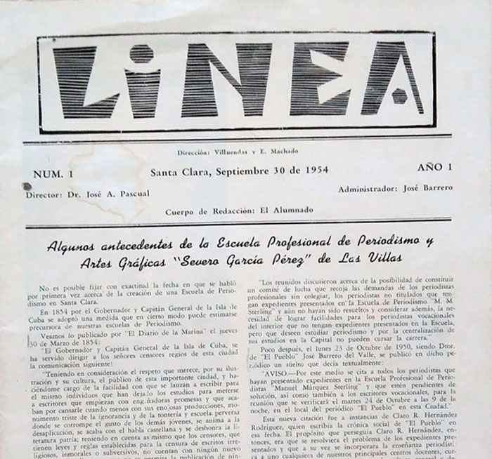 Rotativo Línea, de la escuela de periodismo de Las Villas. Rotativo Línea, de la escuela de periodismo de Las Villas.