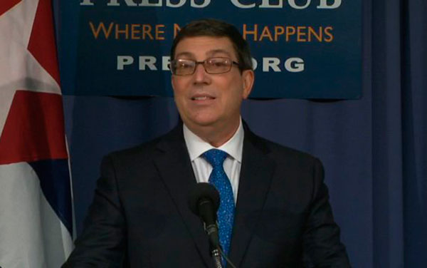 Canciller de Cuba, Bruno Rodríguez Parrilla, en conferencia de prensa en Washington.