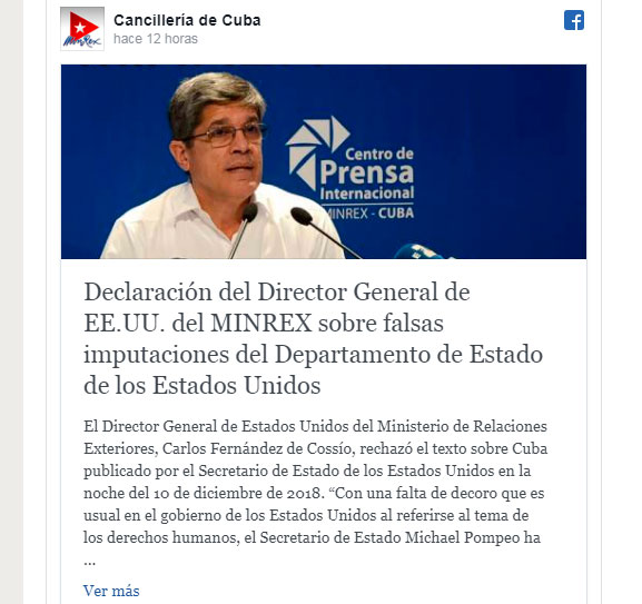 Declaración de Carlos Fernández de Cossí­o, director general de Estados Unidos del Ministerio de Relaciones Exteriores. 