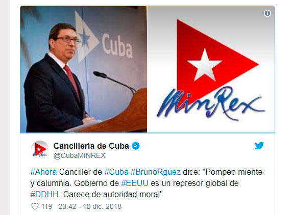 Tuit del canciller de Cuba, Bruno Rodrí­guez Parrilla.