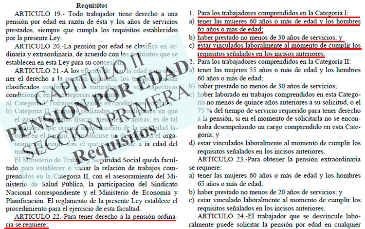 Capítulo sobre pensiones por edad, Ley 105.