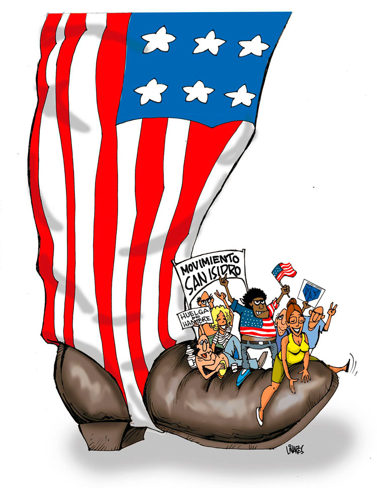 Ilustración de Félix Adalberto LInares sobre el Movimiento San Isidro y ví­nculos con el imperialismo.