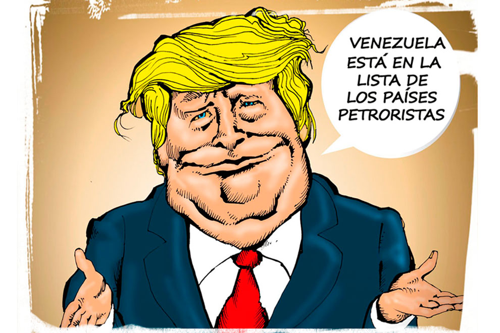 Ilustración de Adalberto Linares sobre las amenazas del gobierno de Donald Trump contra Venezuela.