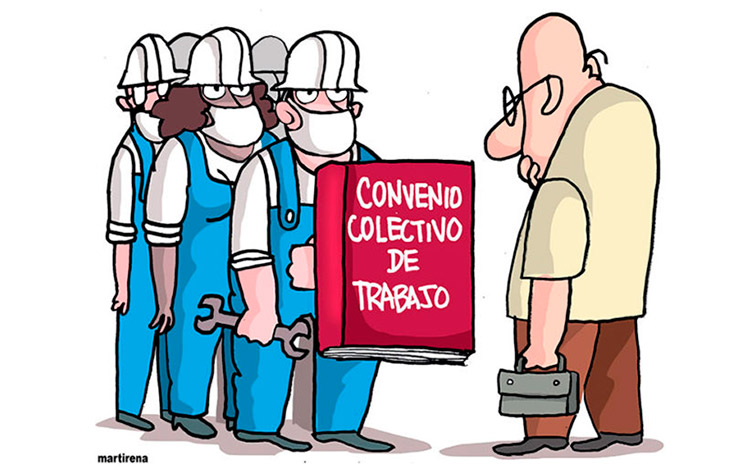 Caricatura de Alfredo Martirena sobre el Convenio Colectivo de Trabajo.