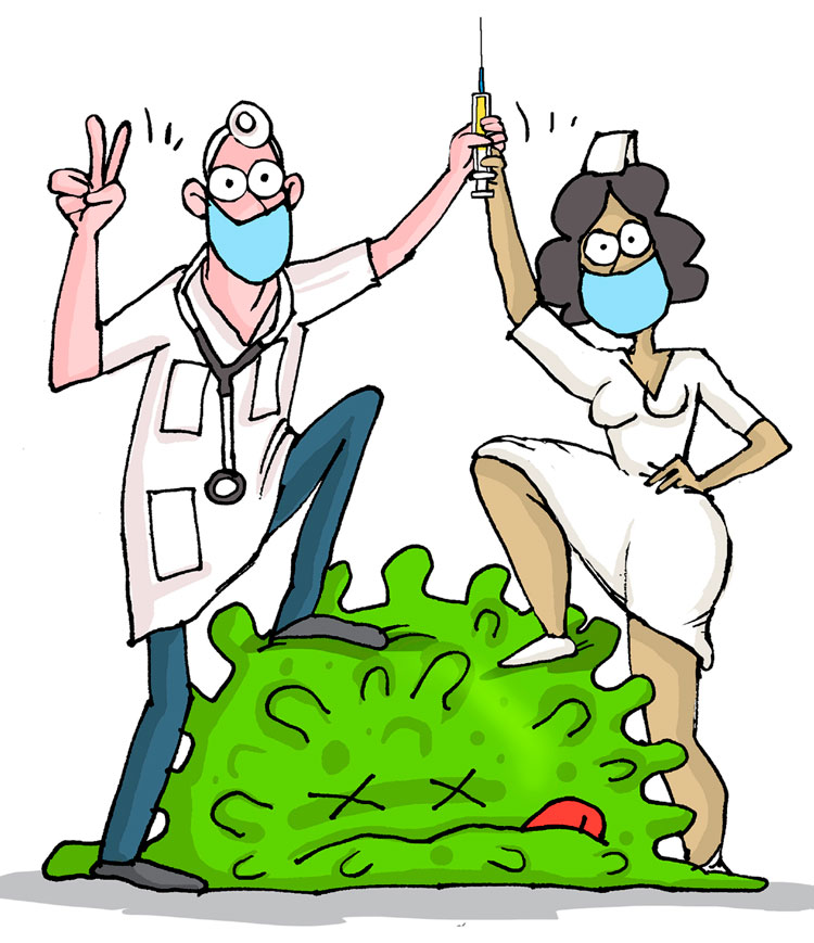 Ilustración de Alfredo Martirena sobre el personal de la Salud en lucha contra la COVID-19 en Cuba.
