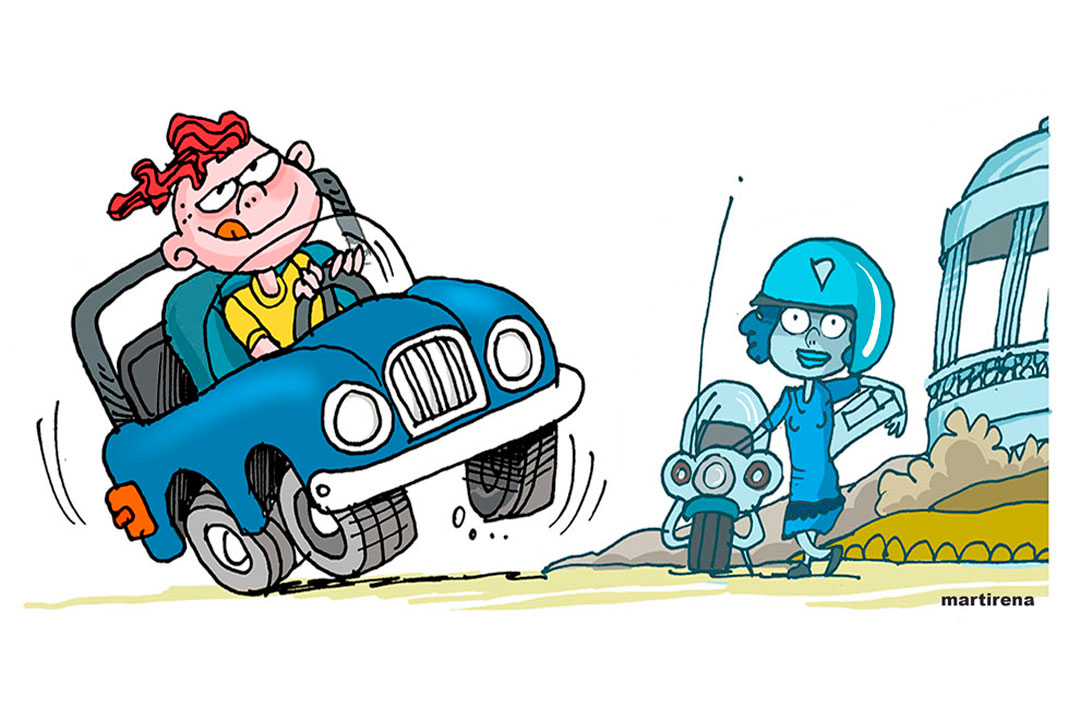 Ilustración de Alfredo Martirena sobre las carreras de carros infantiles en el parque Vidal, de Santa Clara.