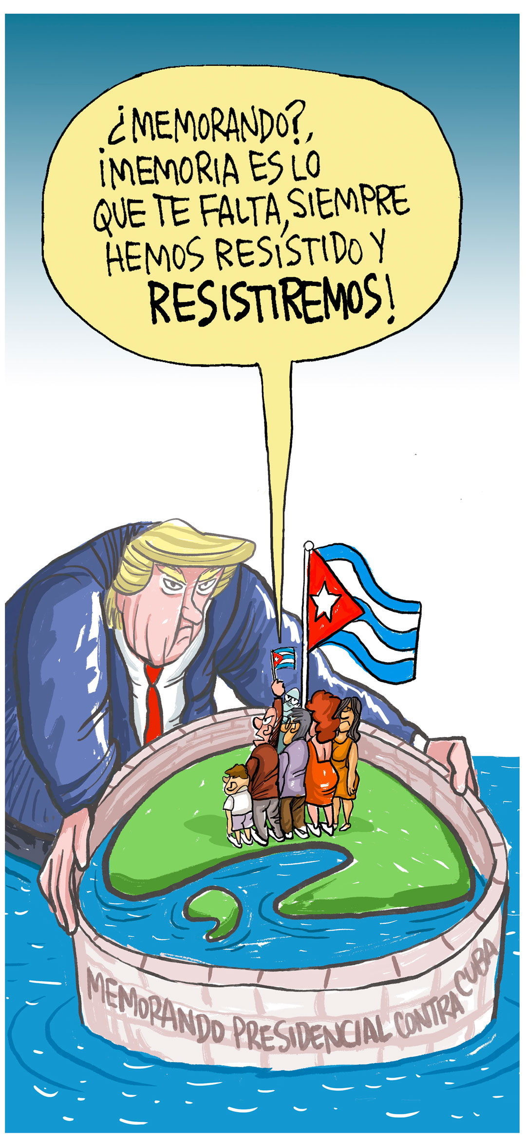 Comentario gráfico de Alfredo Martirena sobre el Memorando del gobierno de EE. UU. contra Cuba.