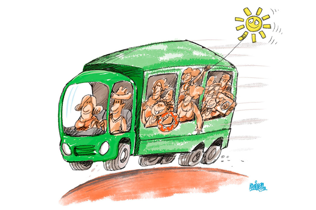 Ilustración de Alfredo Martirena sobre el verano y la familia cubana.