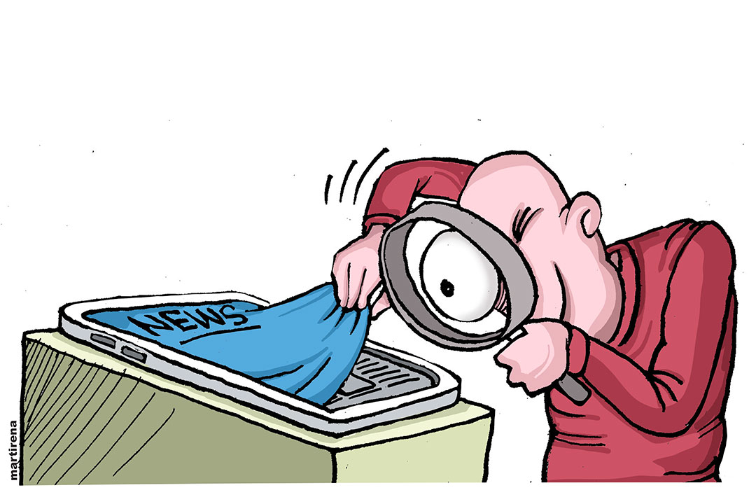 Ilustración de Alfredo Martirena sobre las fake news.
