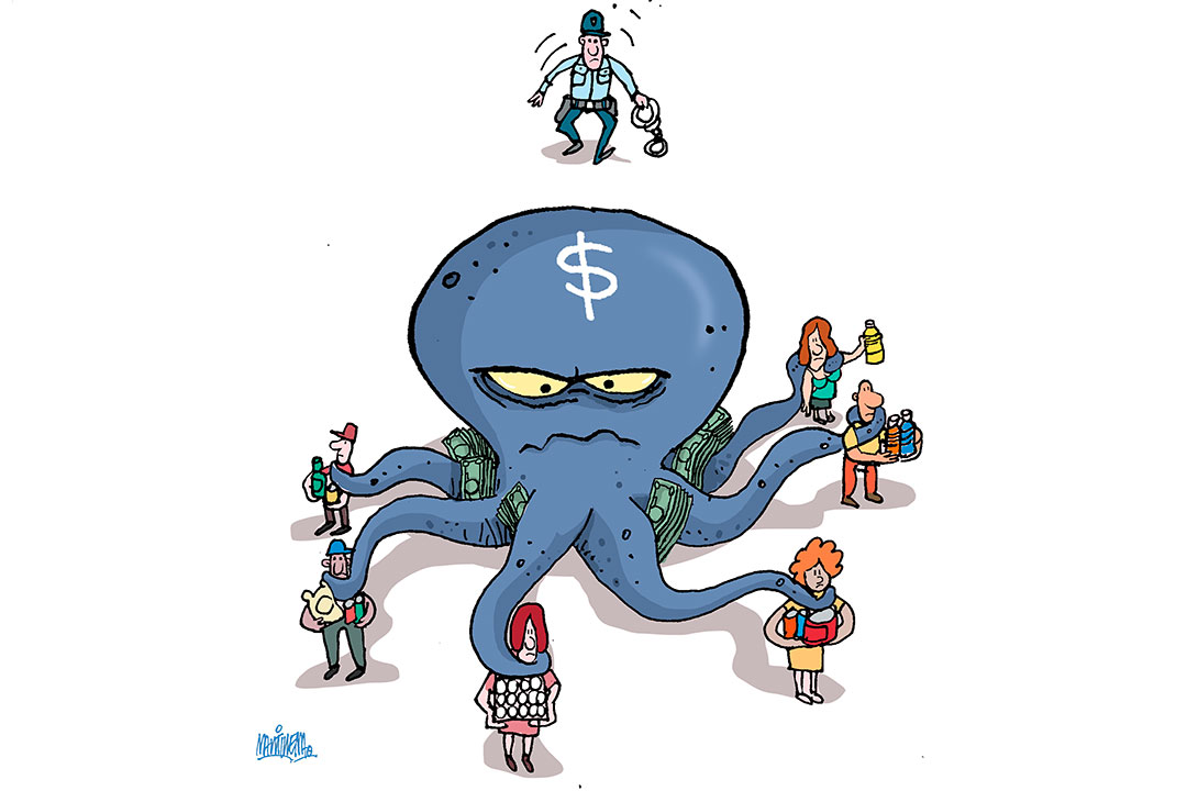 Ilustración de Alfredo Martirena sobre el delito y las ilegalidades.