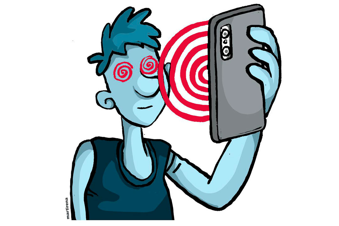 Ilustración de Alfredo Martirena sobre la adicción a los juegos virtuales.
