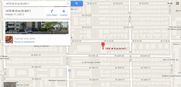 Mapa donde se localiza la empresa paramilitar Fuerza Cubana de Liberación Inc., en Miami.