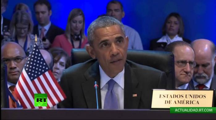 Barack Obama interviene en la Cumbre de las Américas.