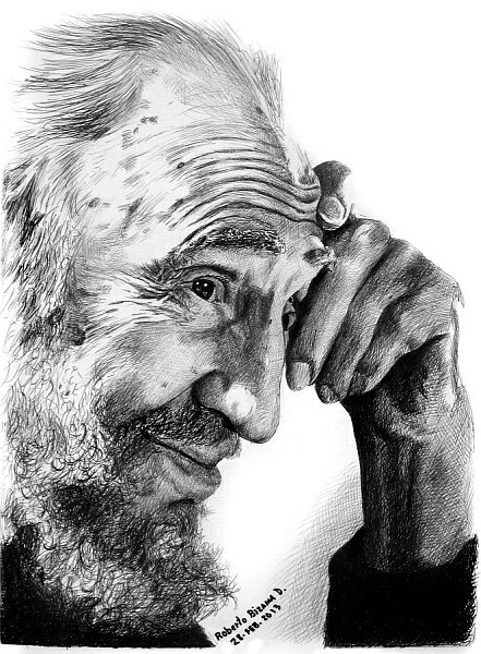 Fidel dibujado por el chileno Roberto Bizama.