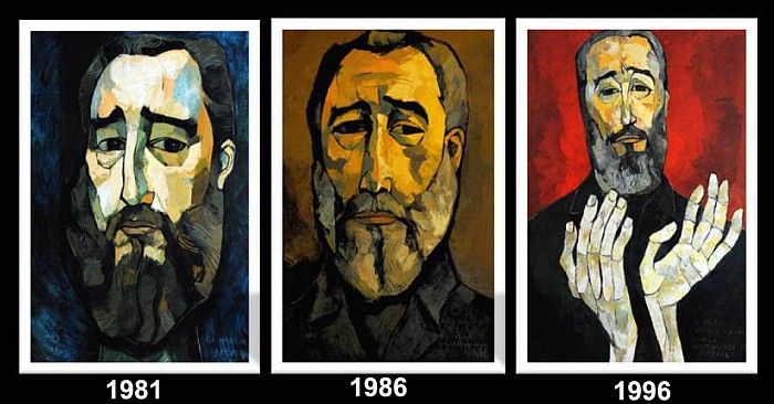 Tres retratos de Fidel realizados por Oswaldo Guayasamí­n.