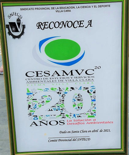 Diploma otorgado al Cesam por el Sindicato Nacional de Trabajadores de la Educación, la Ciencia y el Deporte en Villa Clara. Diploma otorgado al Cesam por el Sindicato Nacional de Trabajadores de la Educación, la Ciencia y el Deporte en Villa Clara.