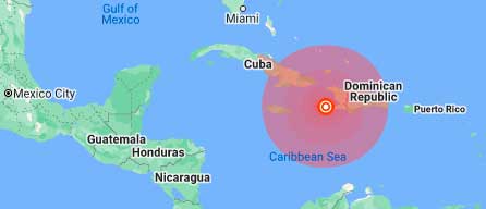 Mapa del sismo perceptible en el oriente de Cuba el 14 de agosto de 2021.