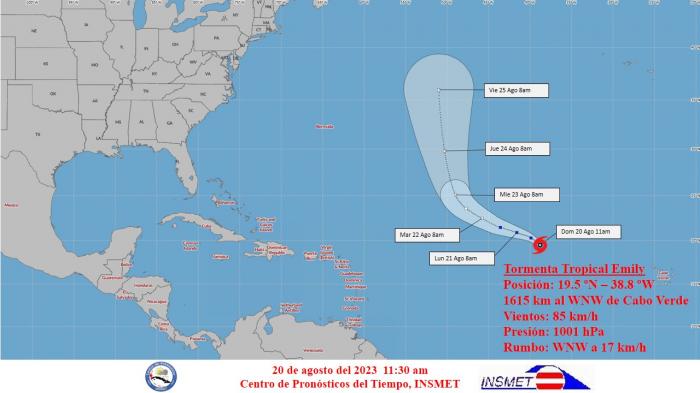 Cono de trayectoria de la tormenta tropical Emily