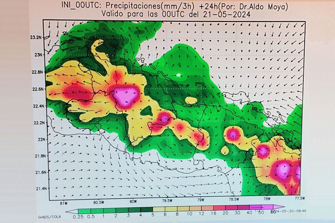 Estimados de lluvias para las próximas horas en Villa Clara.