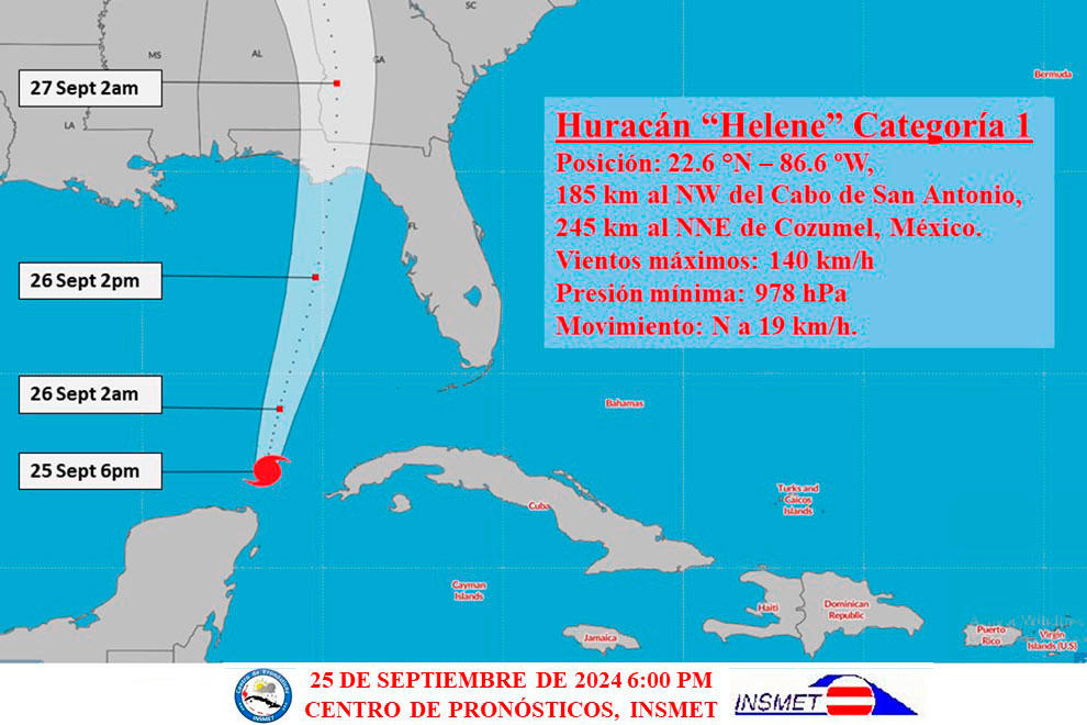 Cono de trayectoria del huracán Helene, el 25 de septiembre de 2024, a las 6:00 p. n.
