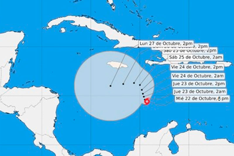 Cono de trayectoria de la tormenta tropical Melissa.