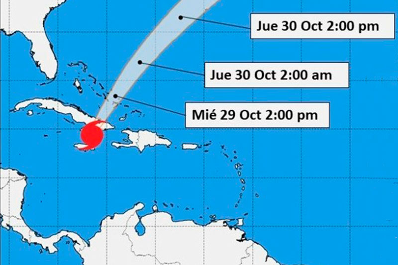 Cono del huracán Melissa a las 12:01 del 29 de octubre de 2025.