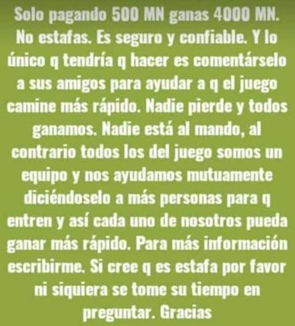 Texto de las estafas piramidales en las redes sociales. Texto de las estafas piramidales en las redes sociales.