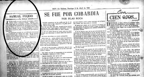 Crónica de Nicolás Guillén acerca de Samuel Feijóo Crónica de Nicolás Guillén acerca de Samuel Feijóo