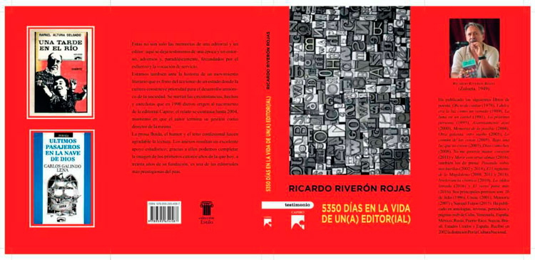 Carátula del libro 5350 días en la vida de un(a) editor(ial), de Ricardo Riverón. Carátula del libro 5350 días en la vida de un(a) editor(ial), de Ricardo Riverón.