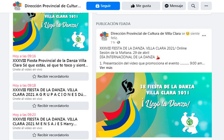 Fiesta de la Danza virtual en la página de Facebook de la Dirección Provincial de Cultura en Villa Clara.