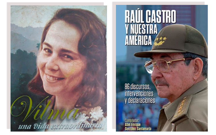 Libros sobre la vida de Vilma Espín, y con discursos e intervenciones de Raúl Castro.