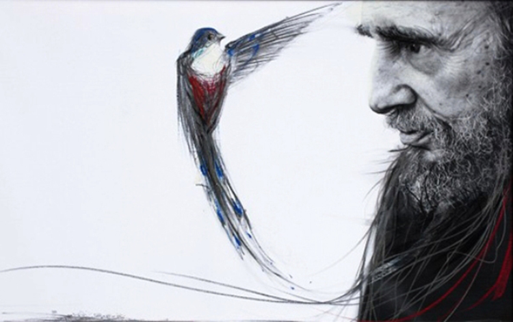 Fidel en obra del pintor Ernesto Rancaño.