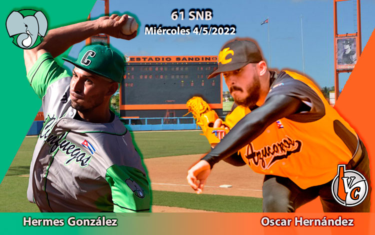 Hermes González y Oscar Hernández, abridores del segundo juego de Cienfuegos contra Villa Clara, sellado el 4 de mayo de 2022. Hermes González y Oscar Hernández, abridores del segundo juego de Cienfuegos contra Villa Clara, sellado el 4 de mayo de 2022.