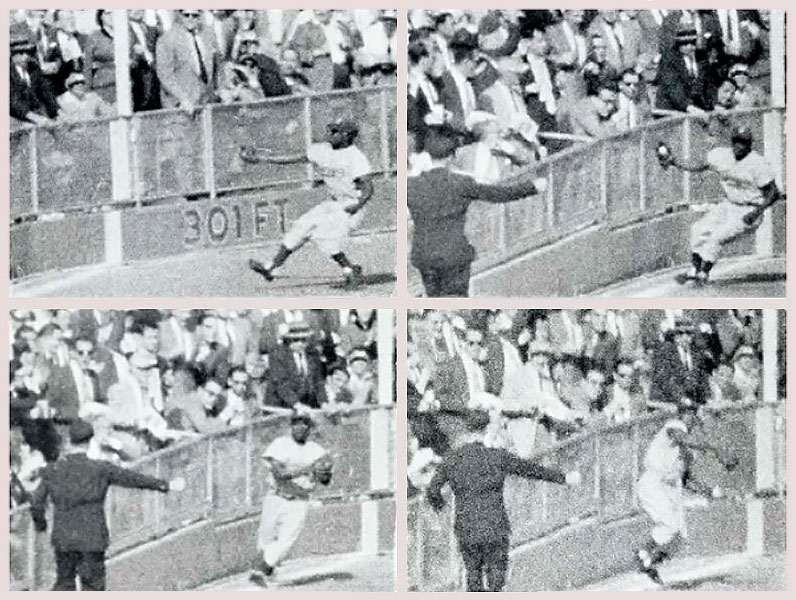 Secuencia del fildeo y tiro de Sandy Amorós, el 4 de octubre de 1955.