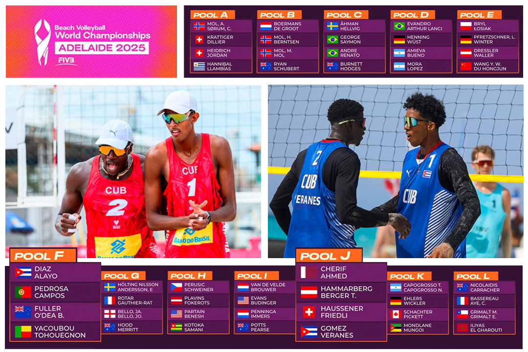 Grupos de competencia donde jugarán los cubanos en el Mundial de Voleibol de Playa 2025.