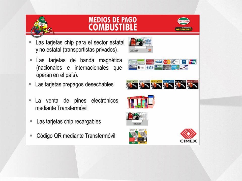 Medios de pago para la compra de combustibles en Cuba.