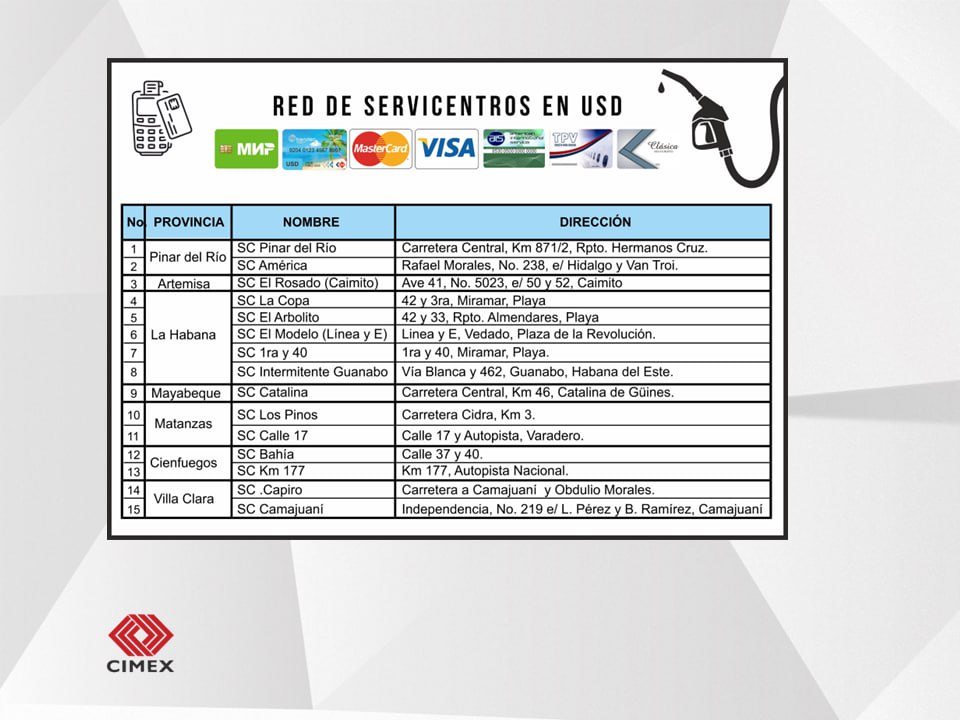 Red de servicentros para la venta de combustibles en USD.