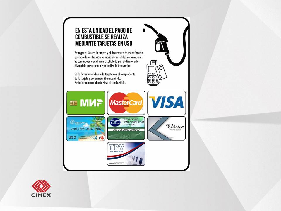 Venta de combustibles en USD.