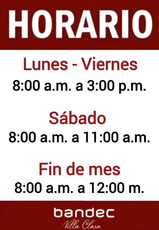 Horario de servicios de Bandec.