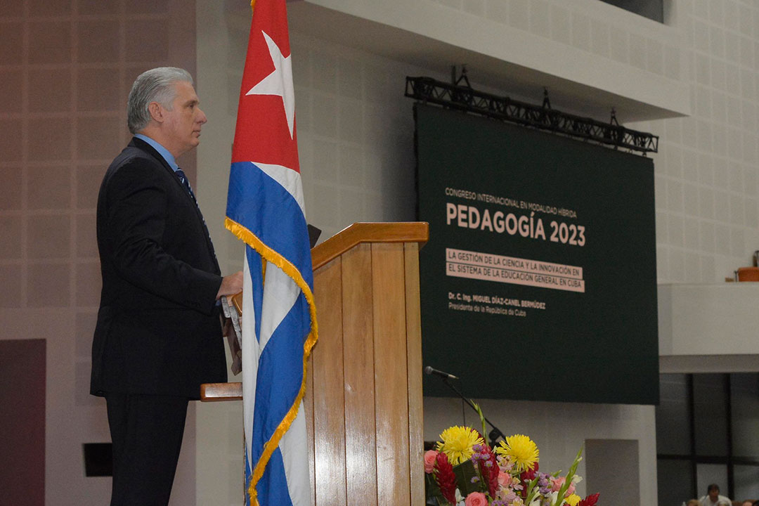 Presidente cubano, Miguel Díaz-Canel Bermúdez, imparte Conferencia Inaugural de Pedagogía 2023.