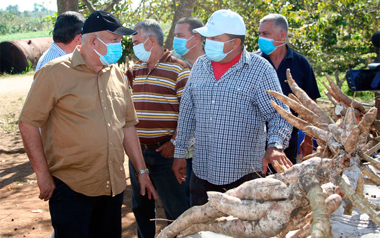 Vice primer ministro Jorge Luis Tapia conversa con el productor campesino Orelvis Peñate.